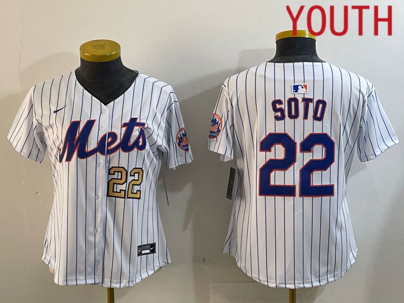 Youth New York Mets 22 Soto White Stripe Game 2024 Nike MLB Jersey style 3